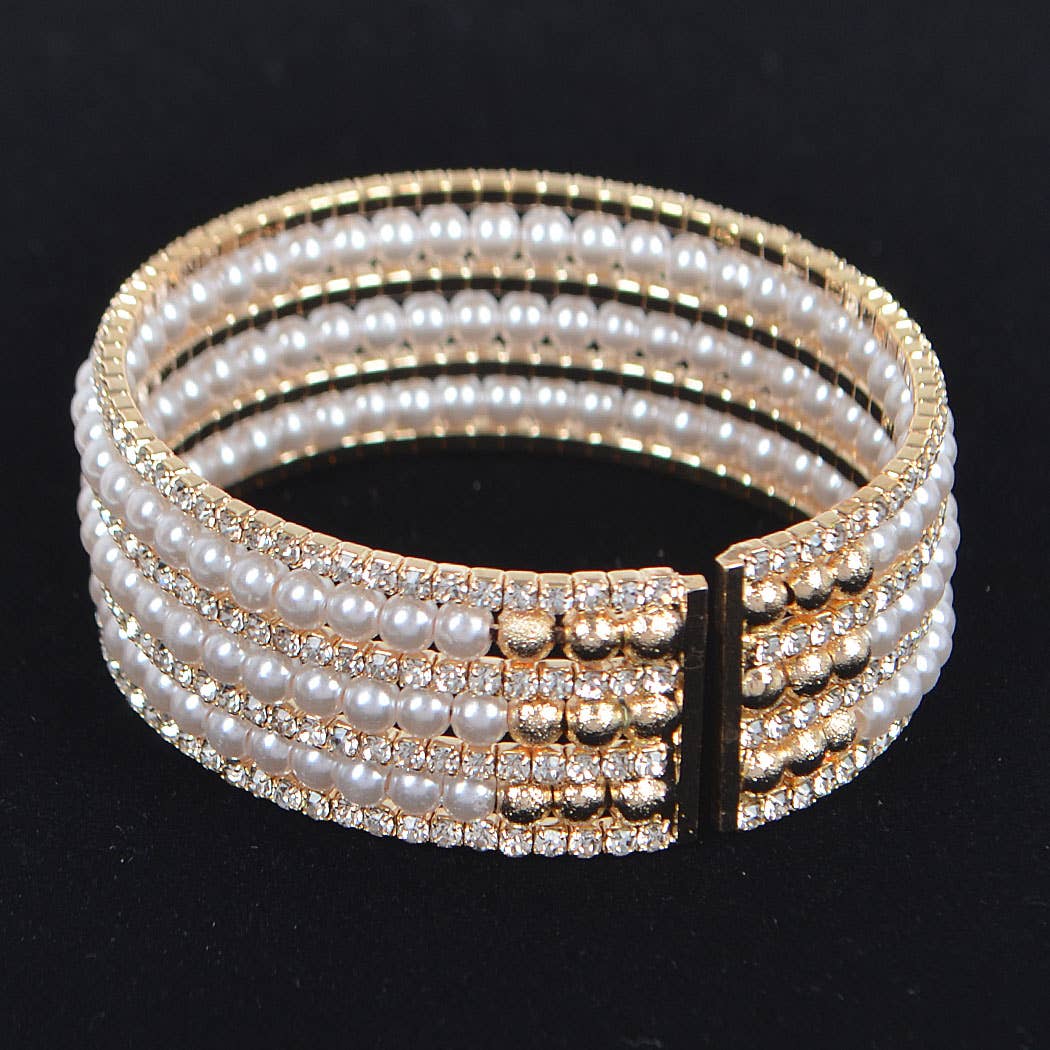 Pearl + Rhinestone Cuff Bracelet