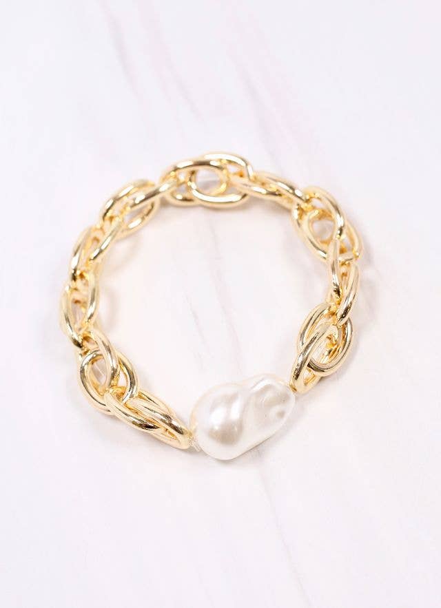 Caroline Hill - Harrie Link Bracelet with Pearl GOLD