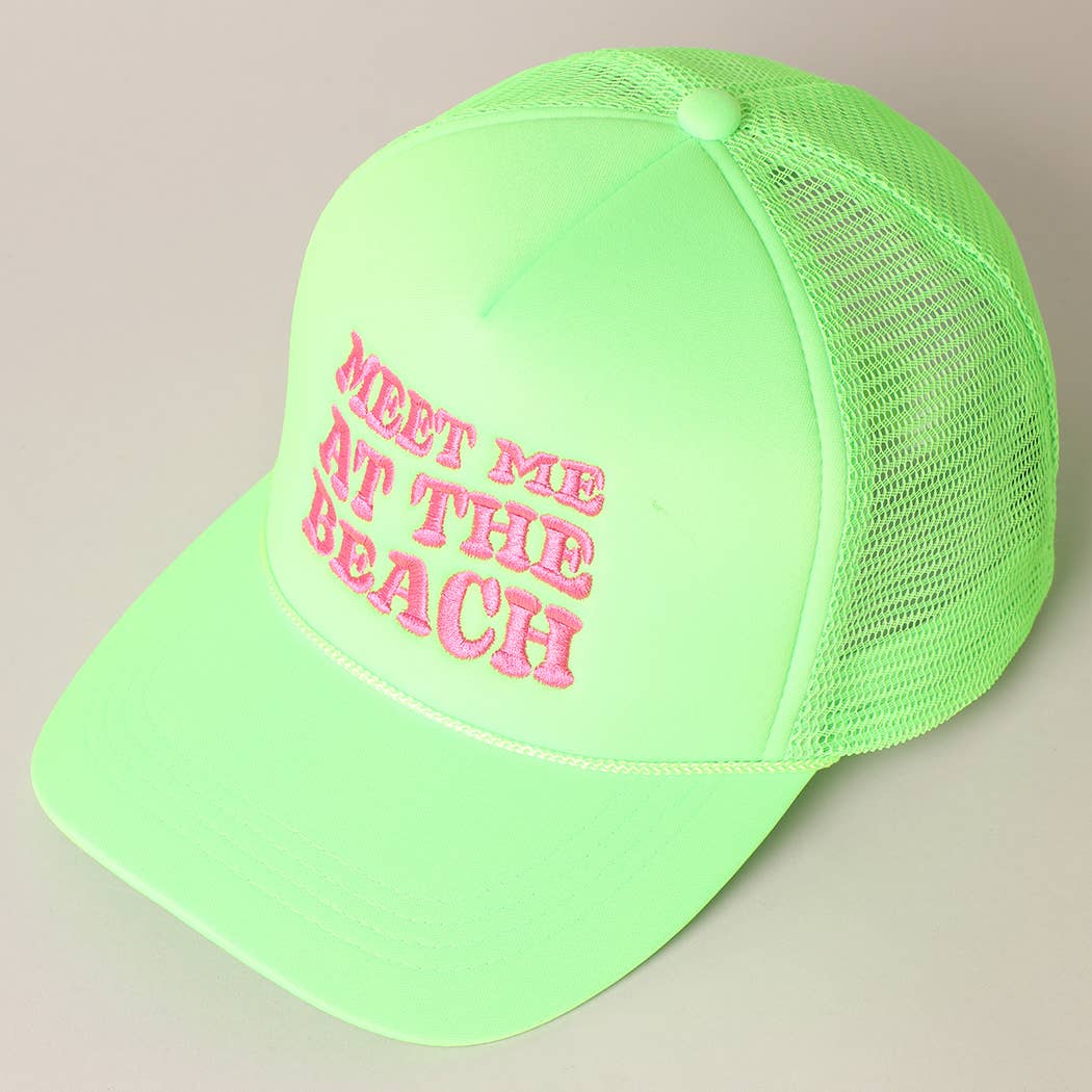 Meet Me At Beach Embroidered Mesh Back Cap