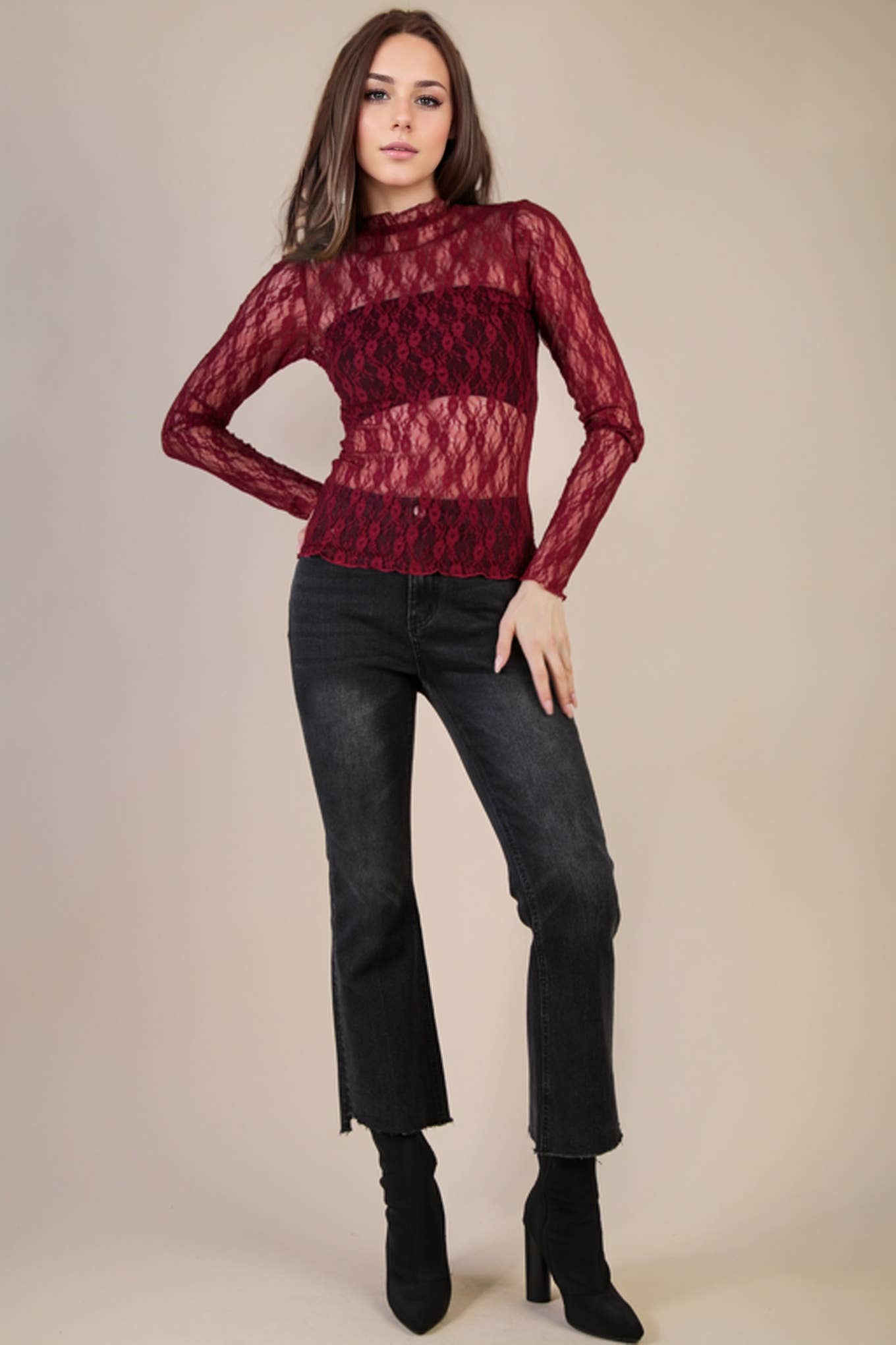 Sheer Mesh Lace Knit Top