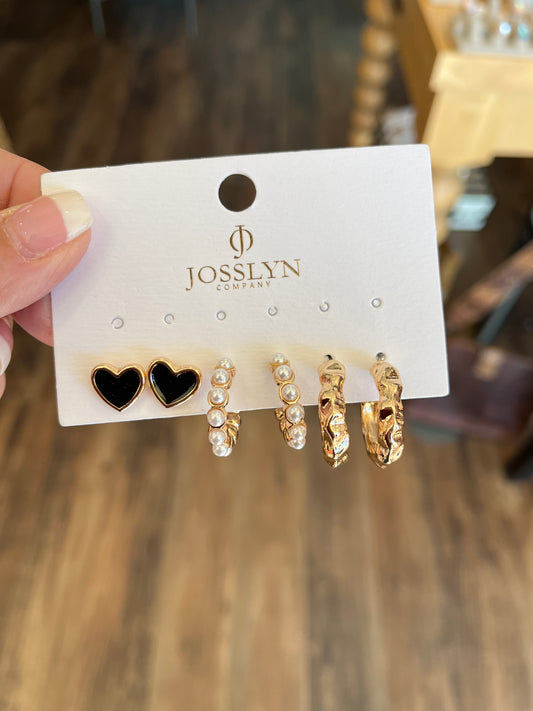 Pearl & Heart Hoop Earring Set