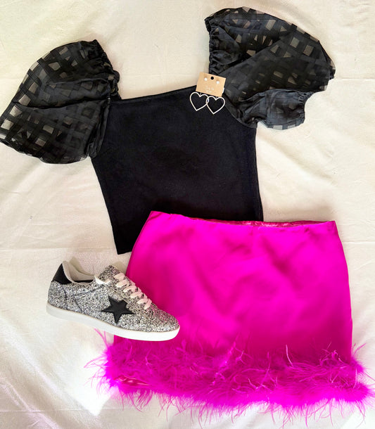 Mesh Puff Sleeve Top