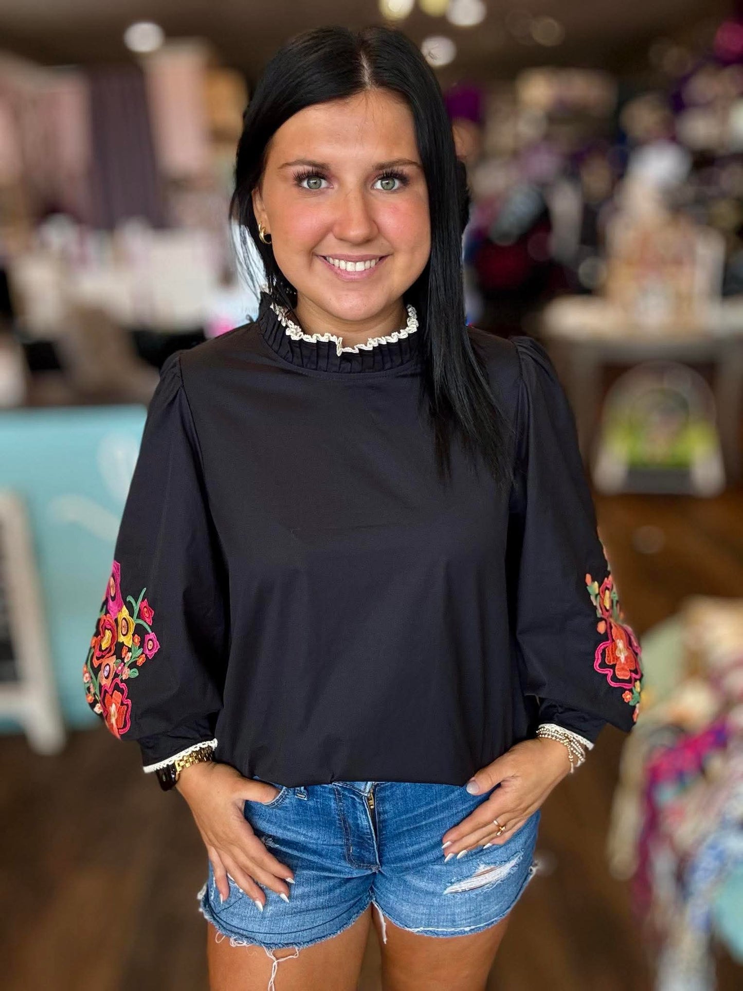 Fall Floral Embroidery Blouse