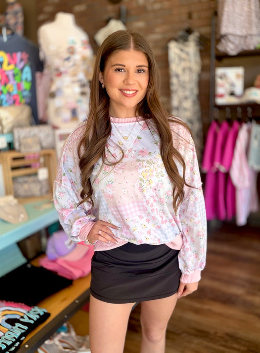Gingham & Floral Sweatshirt