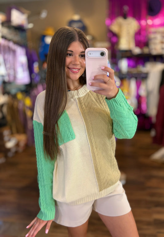 Double Take Full Size Color Block Drop Shoulder Sweater