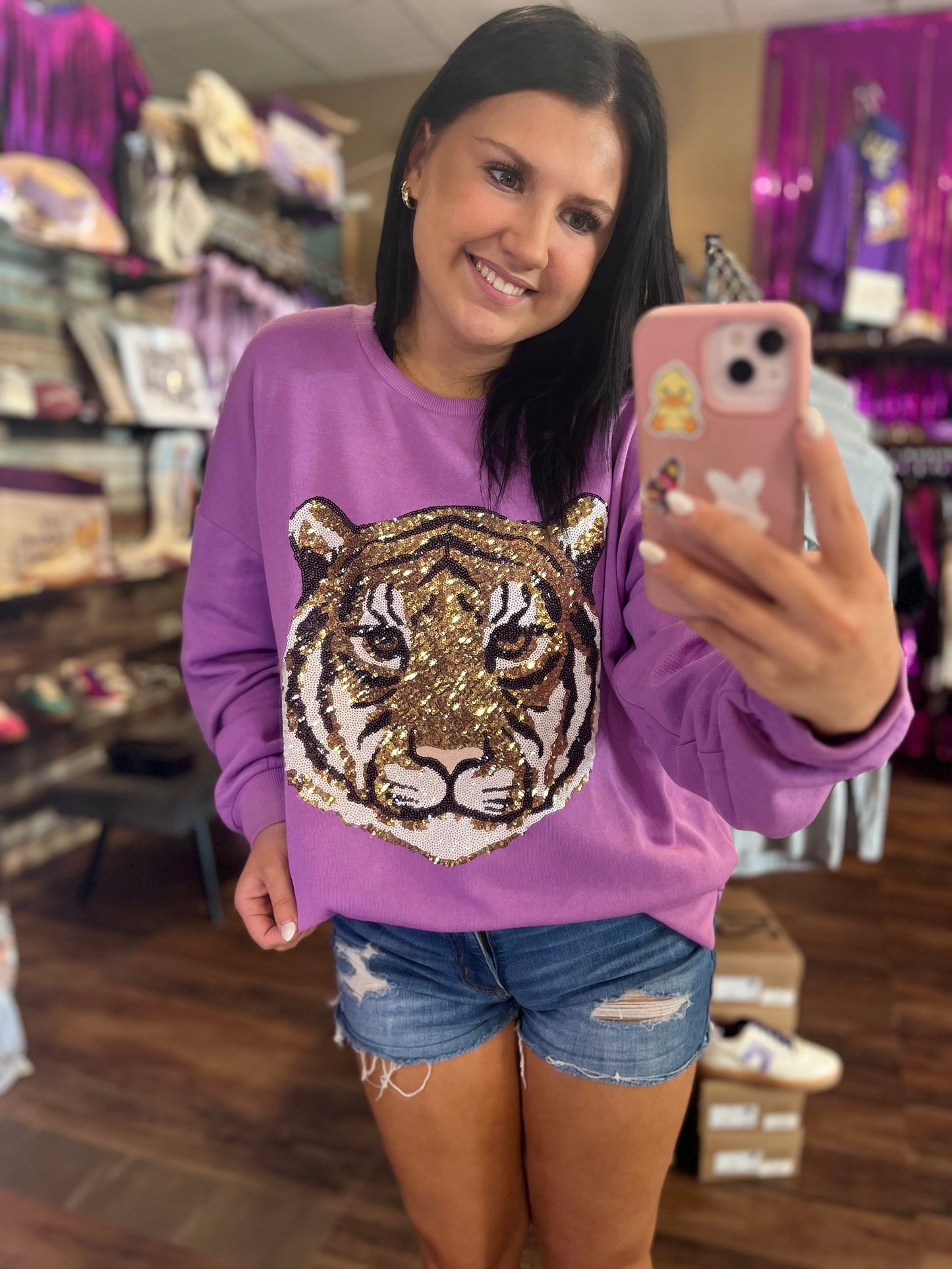 Tiger Face Sequin Sweatshirt