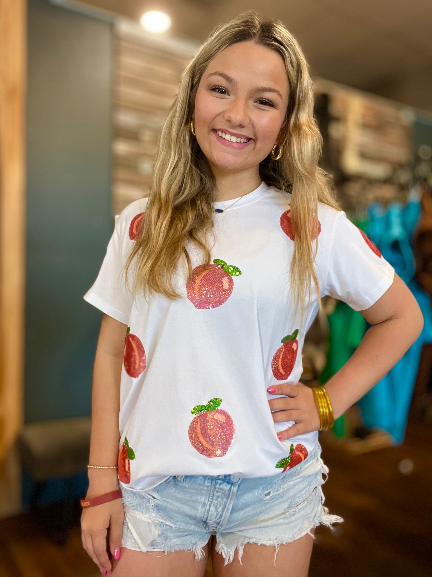 Scattered Peach Sequin Design (White)