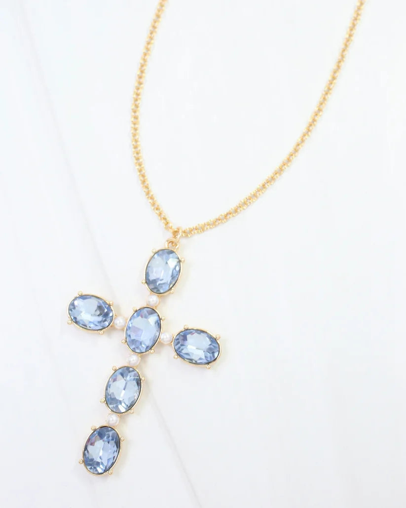 Gregory Glass Stone Cross Necklace Sapphire