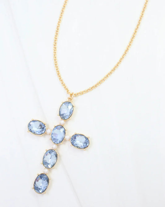 Gregory Glass Stone Cross Necklace Sapphire