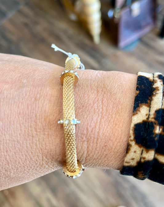 Mesh Gold Bracelet with Pave Detail