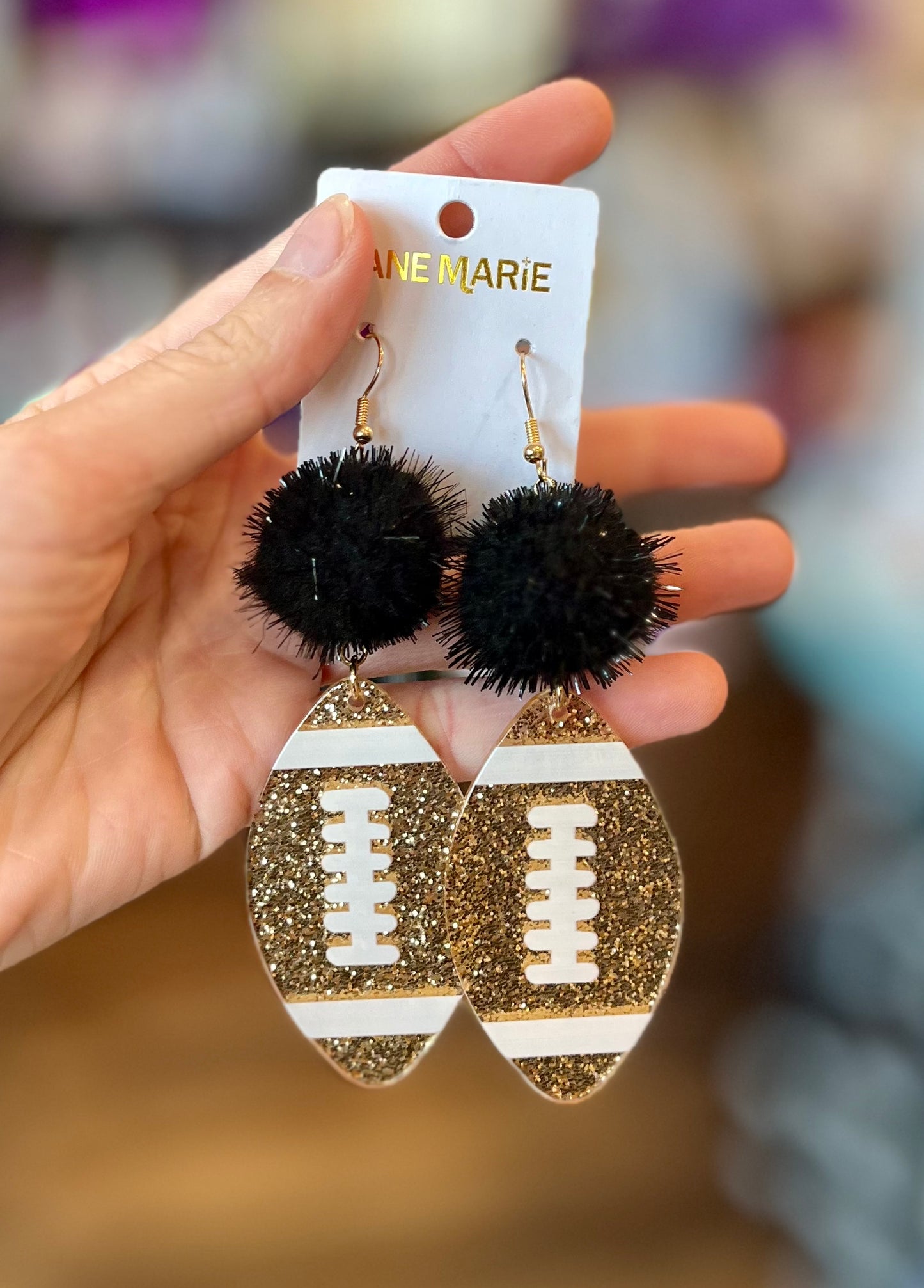 JM Pom Football Earrings