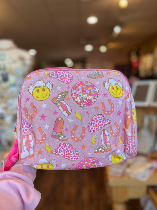 Pink Disco Cowgirl Large Zipper Pouch