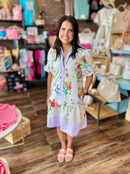BOHO Striped Floral Print Short Sleeve Dress
