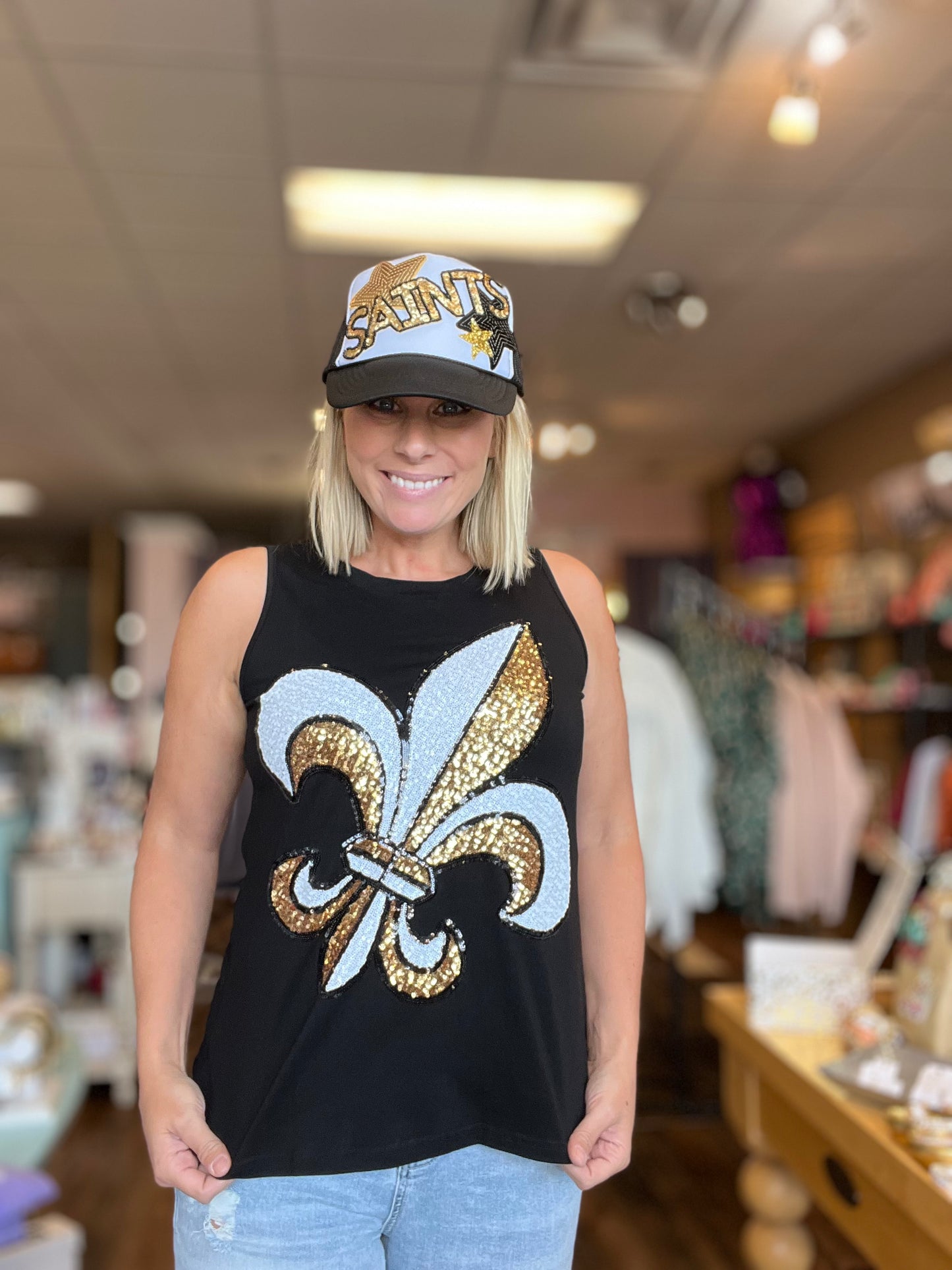 Fleur de Lis in Sequins Tank