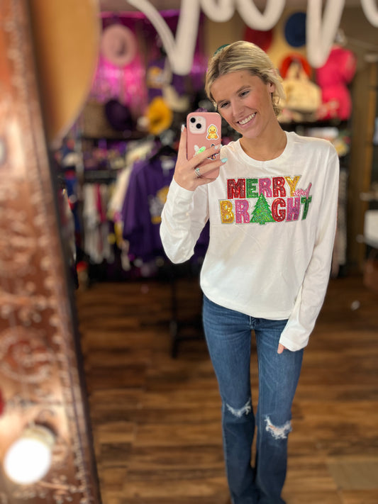 Glitter Merry and Bright Patch Long Sleeved Tee