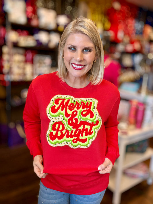 Merry & Bright Patch on Sweatshirt/Tee