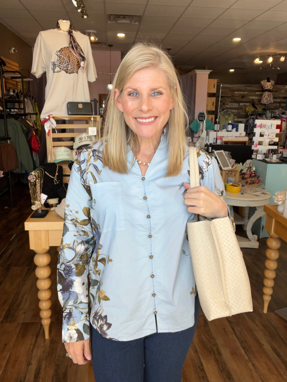 Baby Blue + Floral Blouse