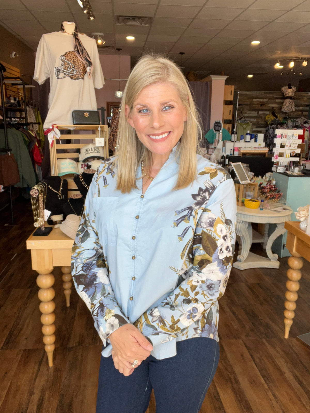 Baby Blue + Floral Blouse