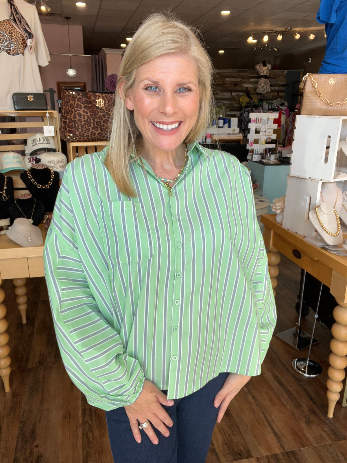 Pin Stripe + Open Back Blouse