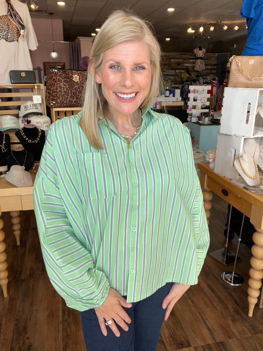 Pin Stripe + Open Back Blouse