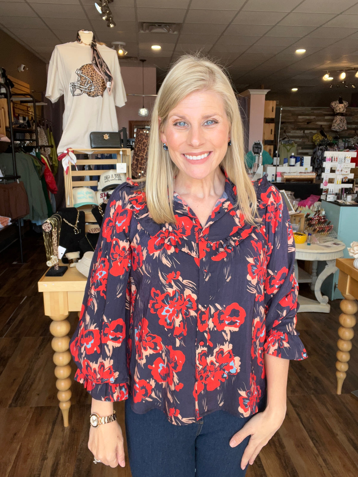 Denim Flowers Blouse