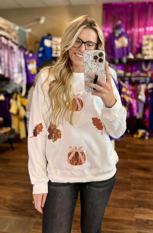 Leaf & Pumpkin Sequin Patch Sweatshirt