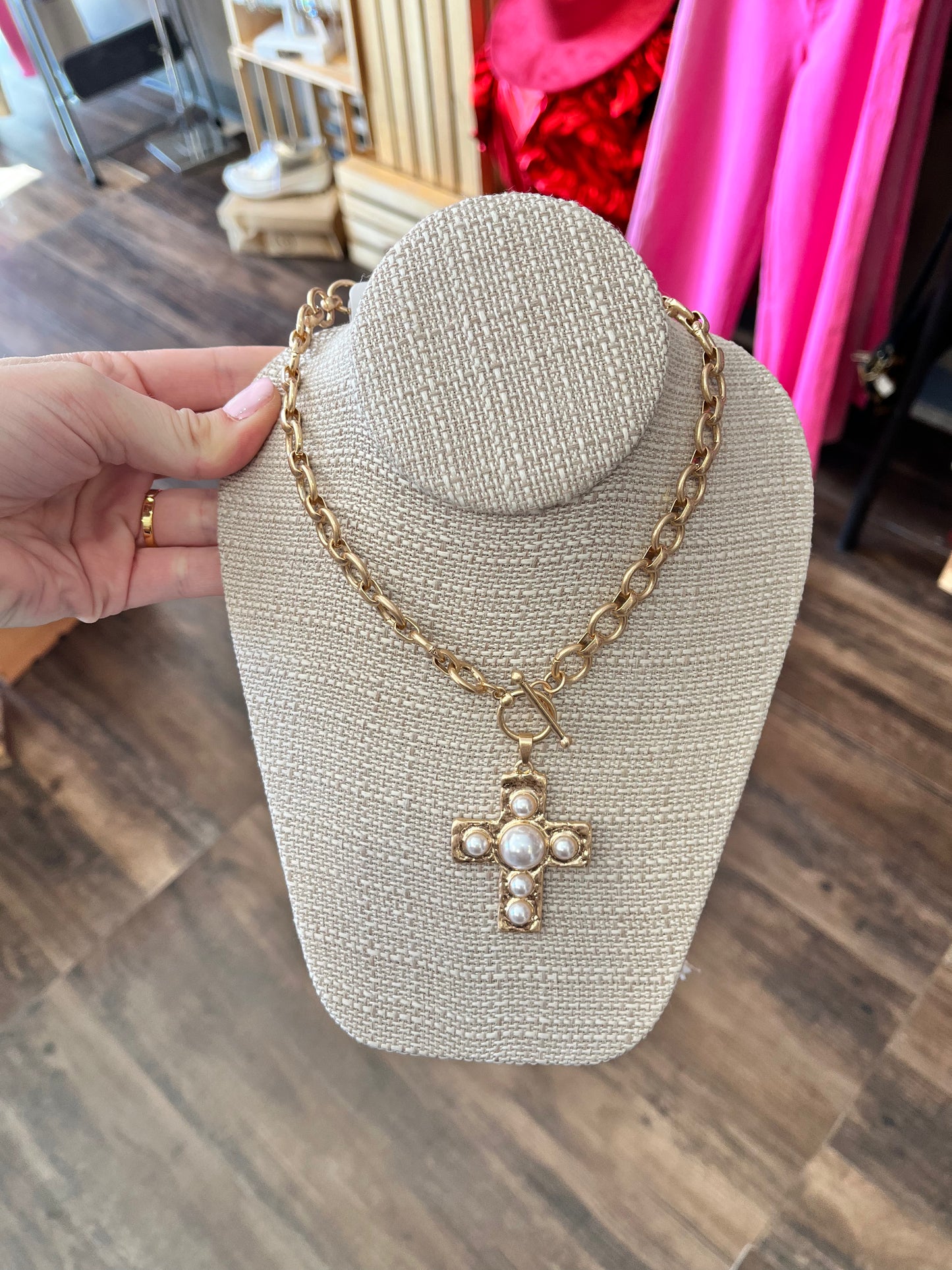 Pearl Gold Cross Necklace
