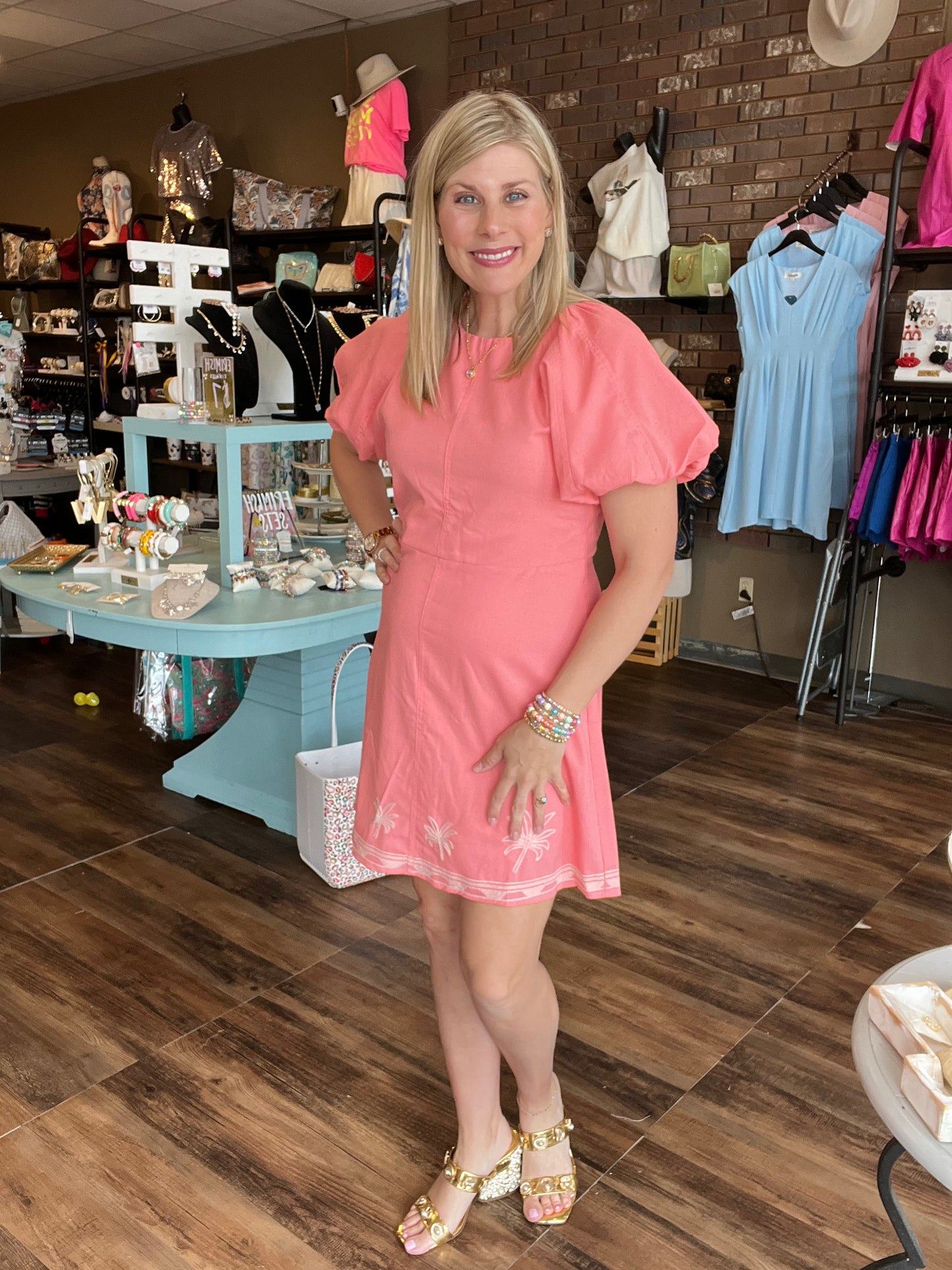 Palm Tree Embroidered Linen Mini Dress