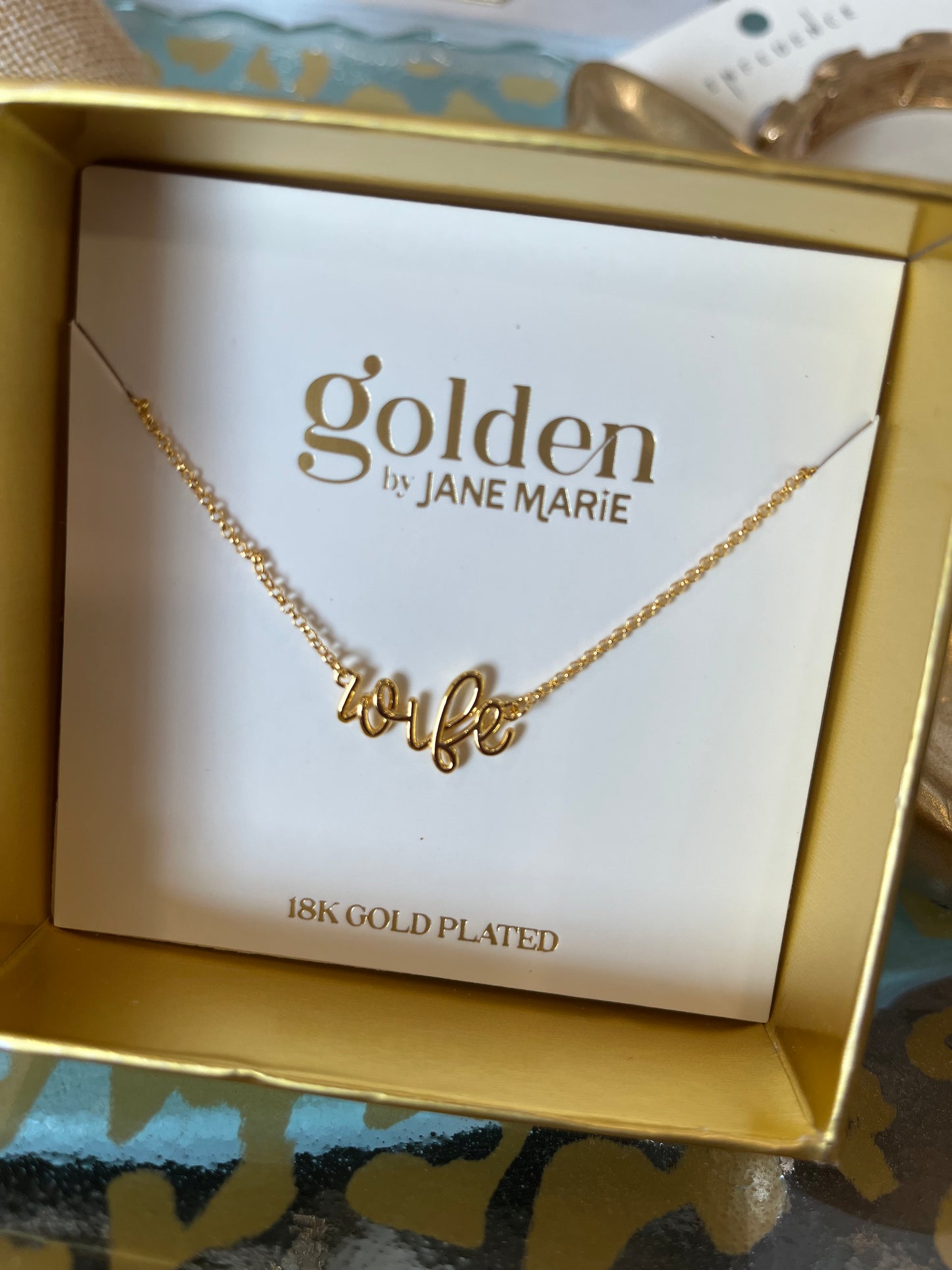 18K Gold Plated Script Necklace in Box