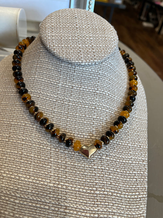 Tortoise Beads with Heart Necklace