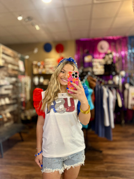 USA Sequin Patch Top