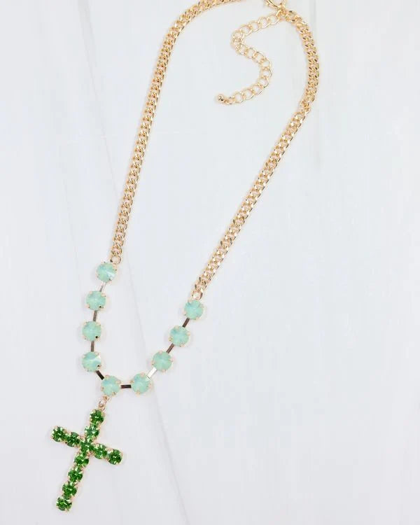 Richland Rhinestone Cross Necklace Green