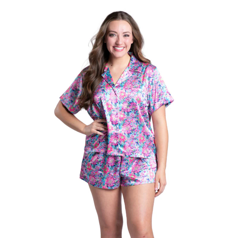Daring Floral Satin Pajama Short Set