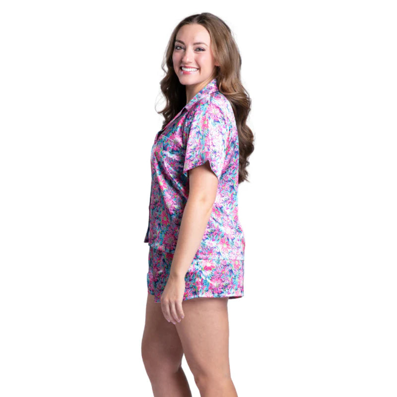 Daring Floral Satin Pajama Short Set