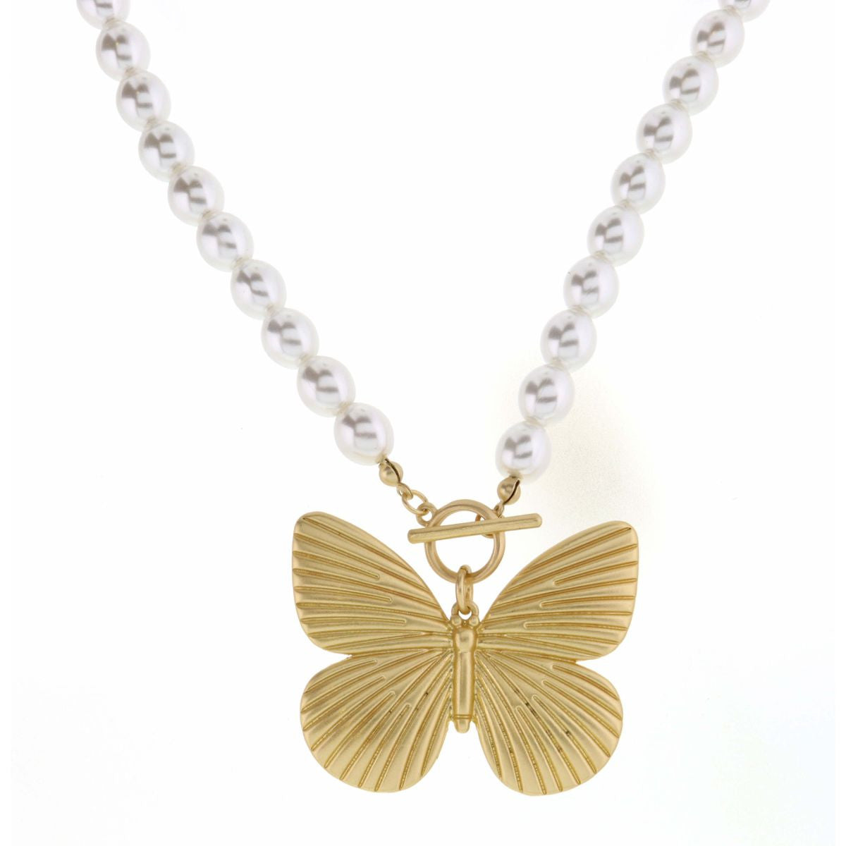 Jane Marie 18" Gold Butterfly on Pearl Necklace