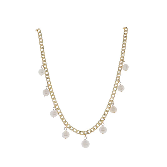 JM Gold Curb Chain Necklace with Crystals
