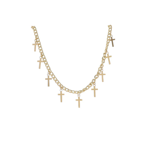 JM Gold Curb Chain with Crosses
