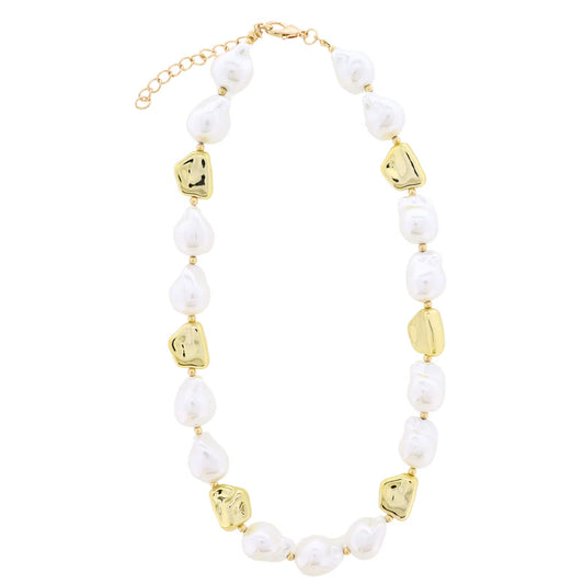 18K Gold Plated Large Gold & Pearl Beaded Necklace