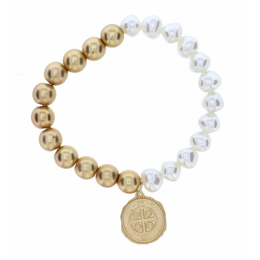 Gold/Pearl Cross Bracelet Singles