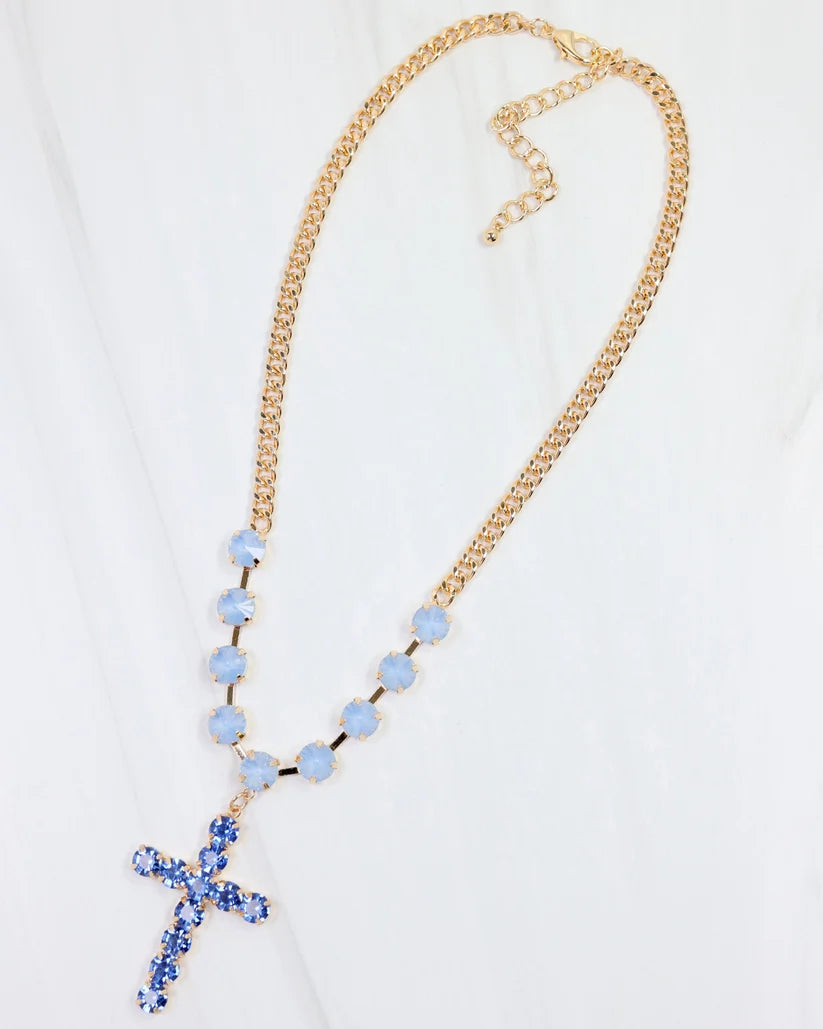 Richland Rhinestone Cross Necklace Sapphire