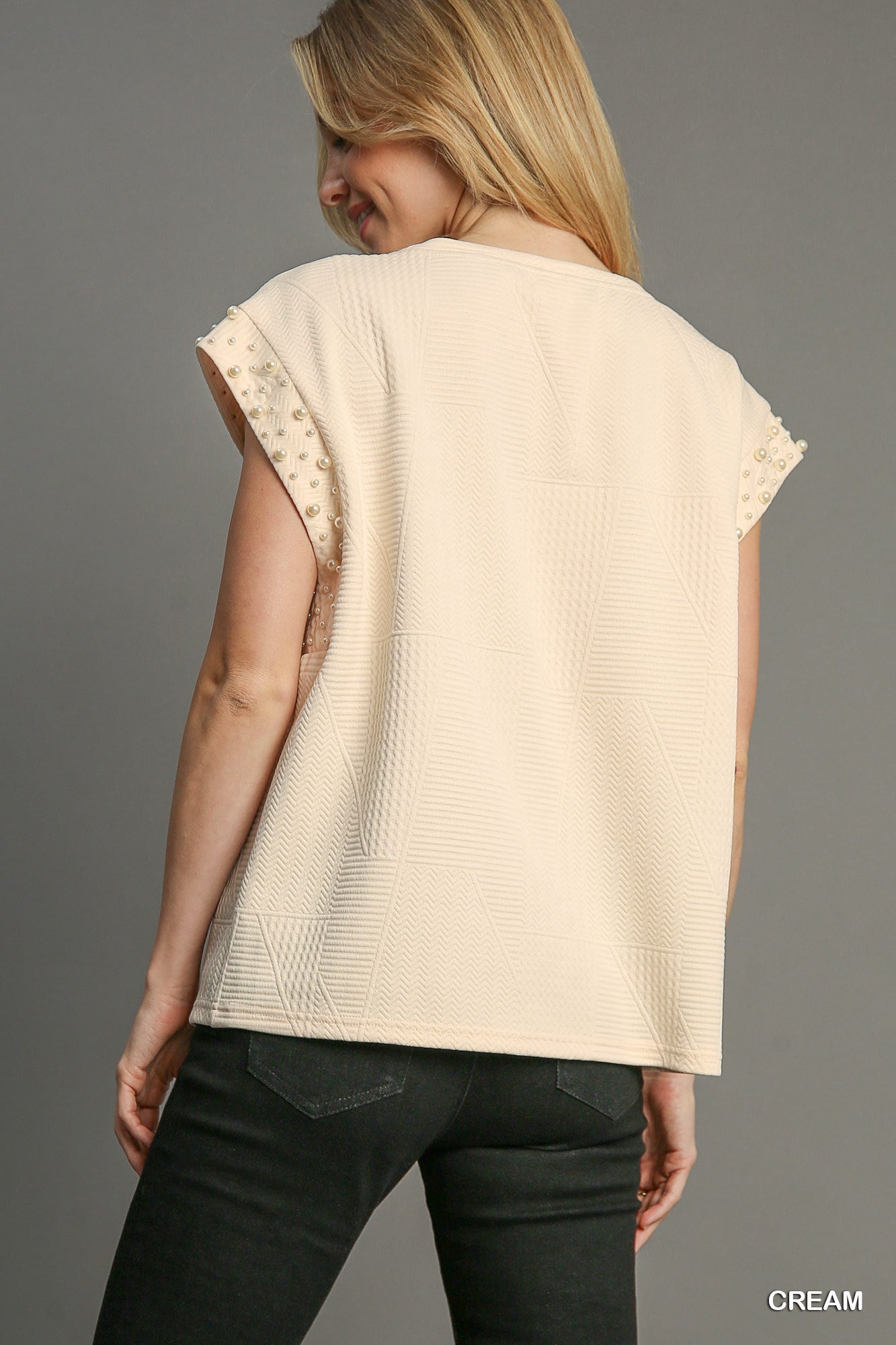 Pearl Detail Textured Top