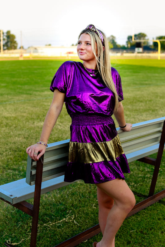 Metallic Bubble Sleeve Dress