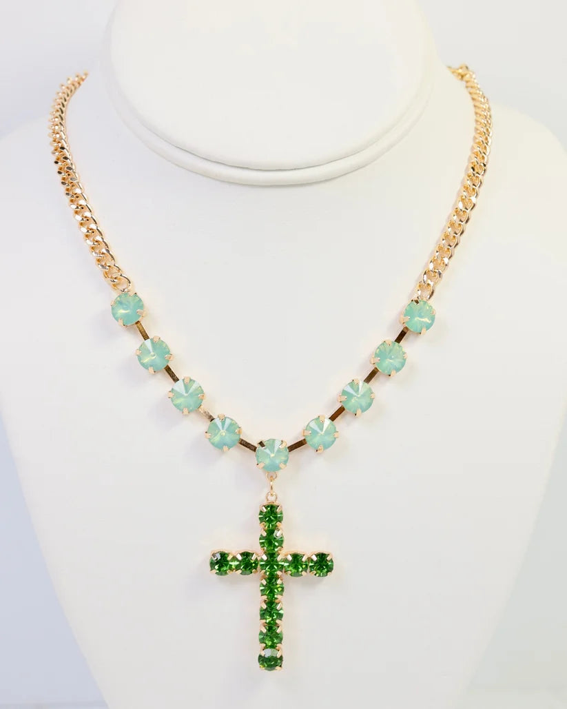 Richland Rhinestone Cross Necklace Green