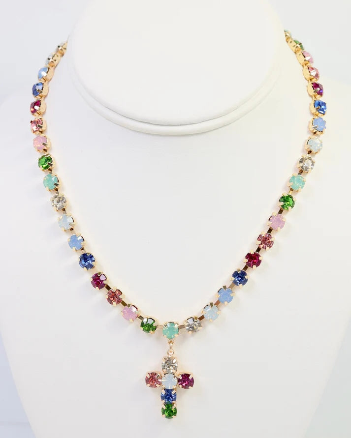 Santa Rosa Rhinestone Cross Necklace Multi