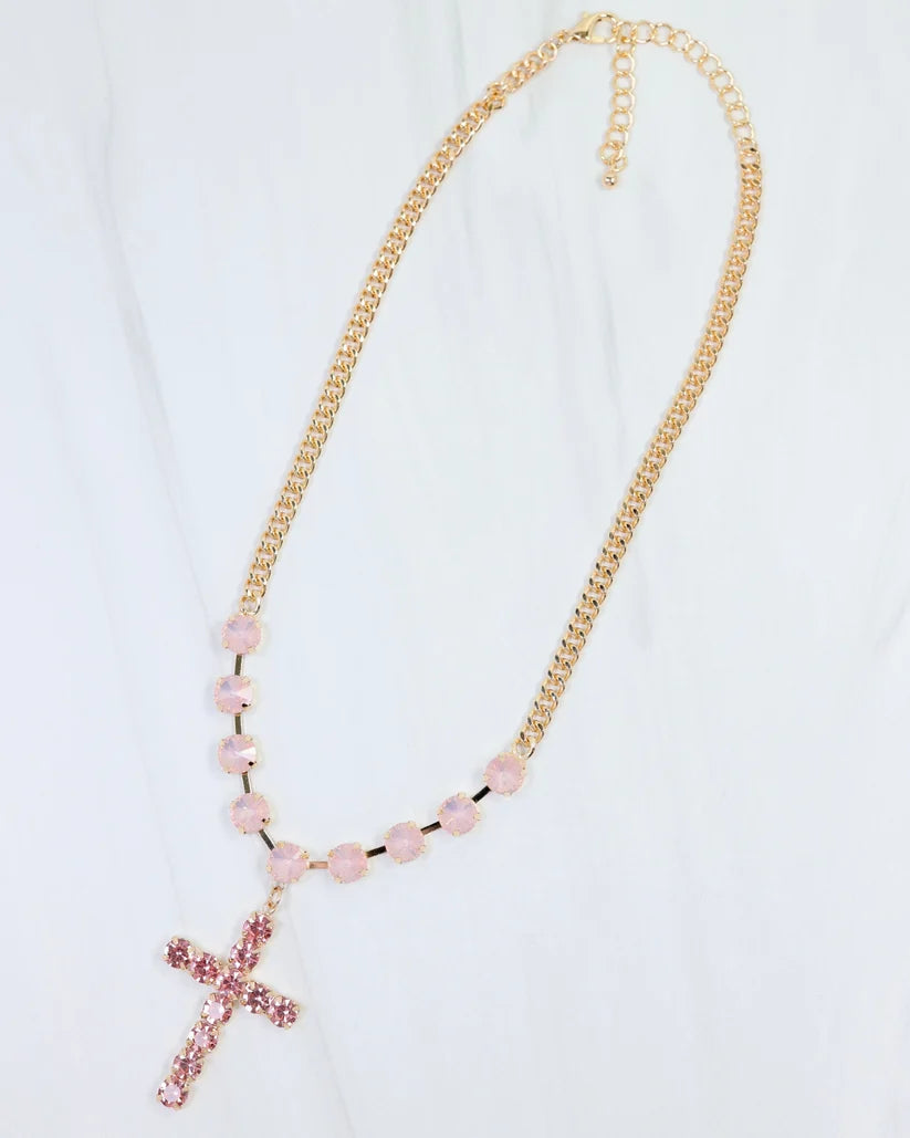 Richland Rhinestone Cross Necklace Pink