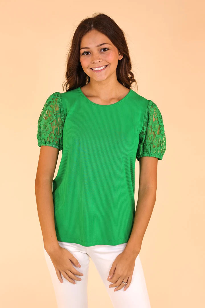 Ribbed Tee with Lace
