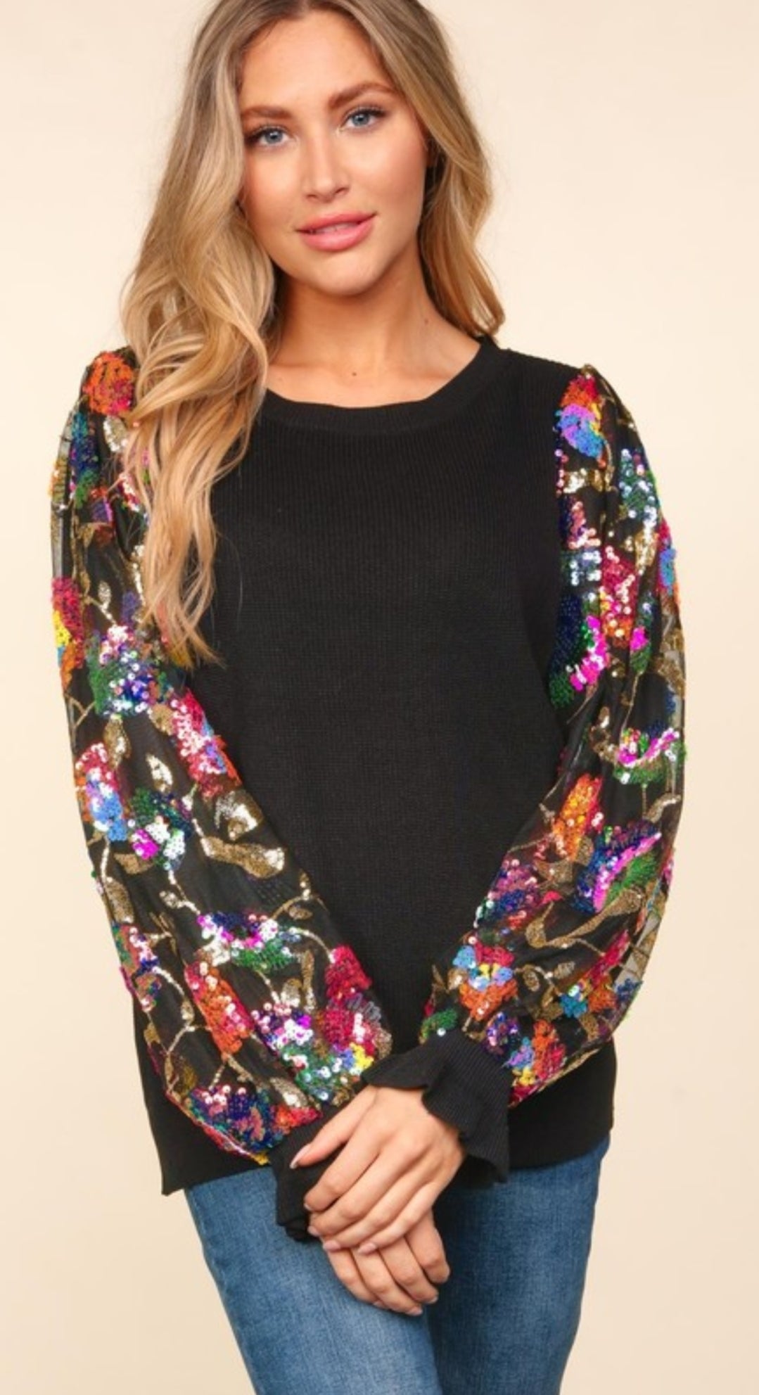 Sequin Sleeve Sweater