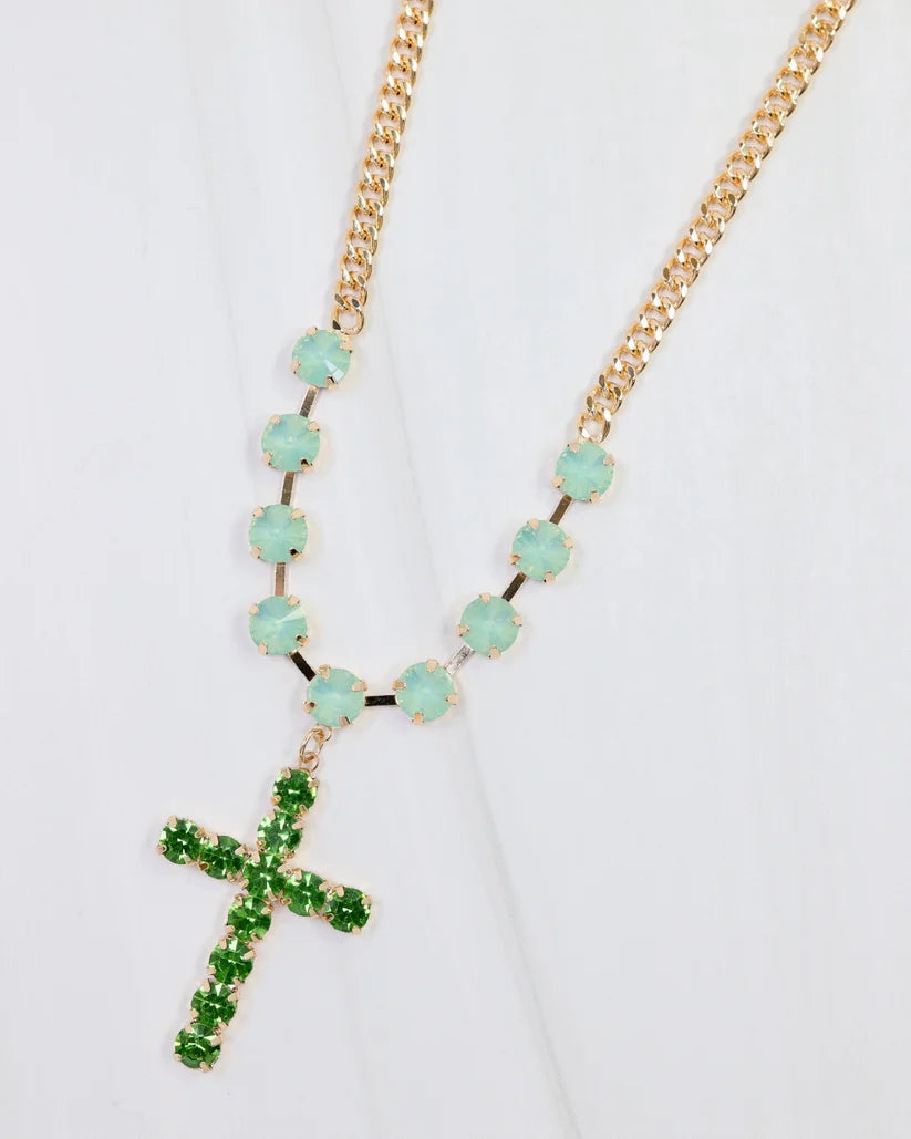 Richland Rhinestone Cross Necklace Green