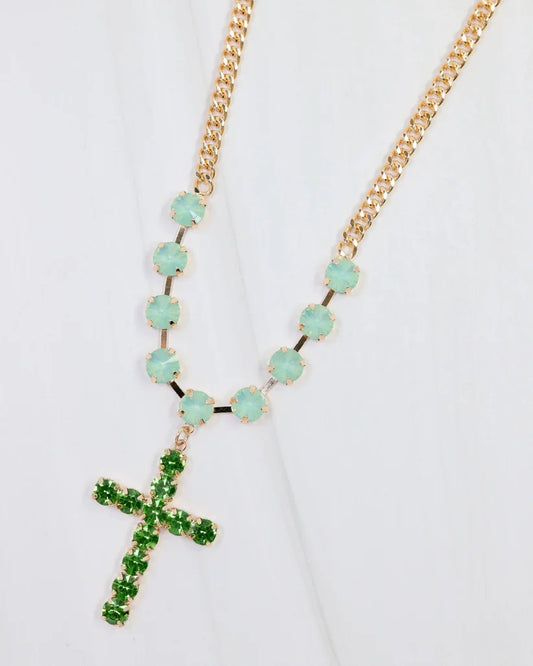 Richland Rhinestone Cross Necklace Green