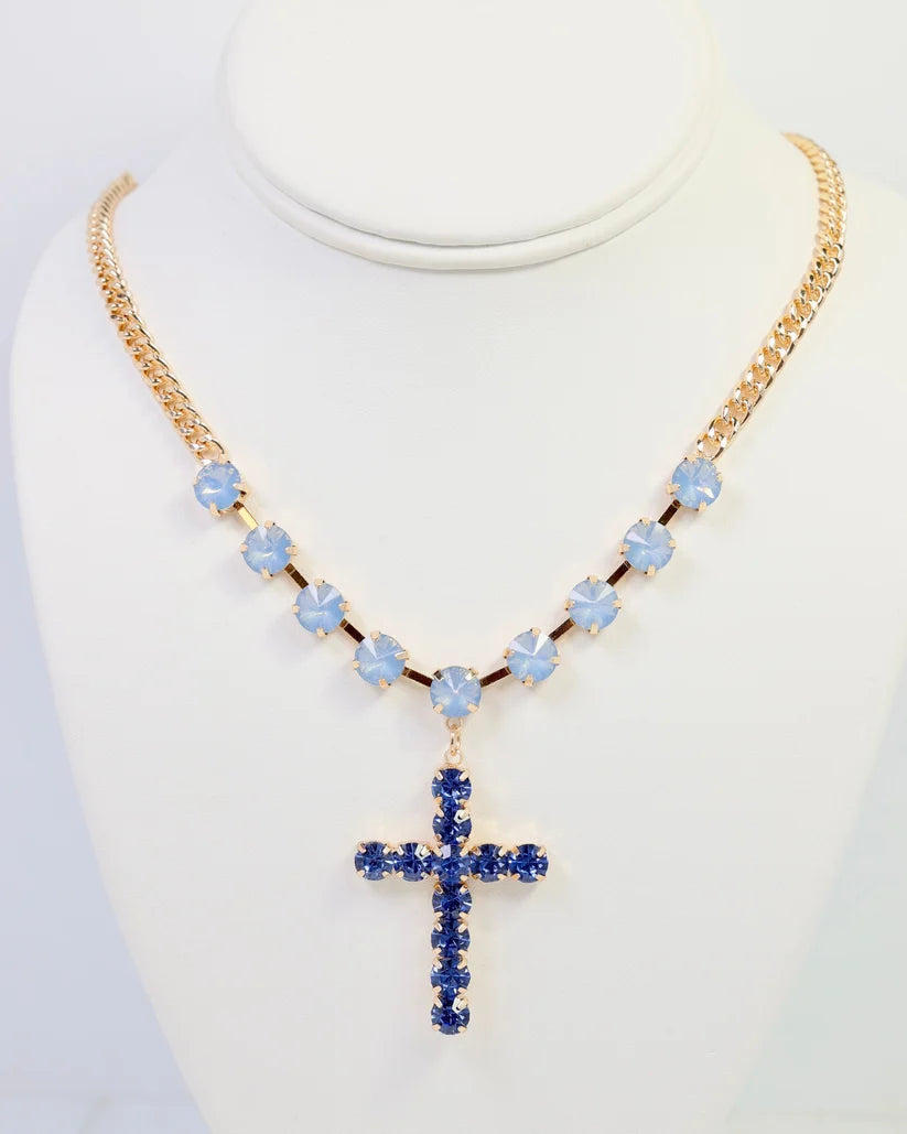 Richland Rhinestone Cross Necklace Sapphire